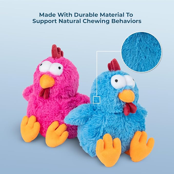 Best Pet Supplies Interactive Squeaky Dog Chew Toy, Ideal Dog Toys for Chewers, Small, Medium & Large Dogs, and Fetch Lovers - Mrs. Cluck (Blue), Large
