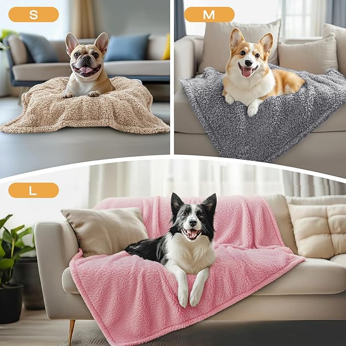 1 Pack 3 Calming Blankets Fluffy Premium Fleece Pet Blanket Soft Sherpa Throw for Dog Puppy Cat Beige/Pink/Grey Large (41" x31")