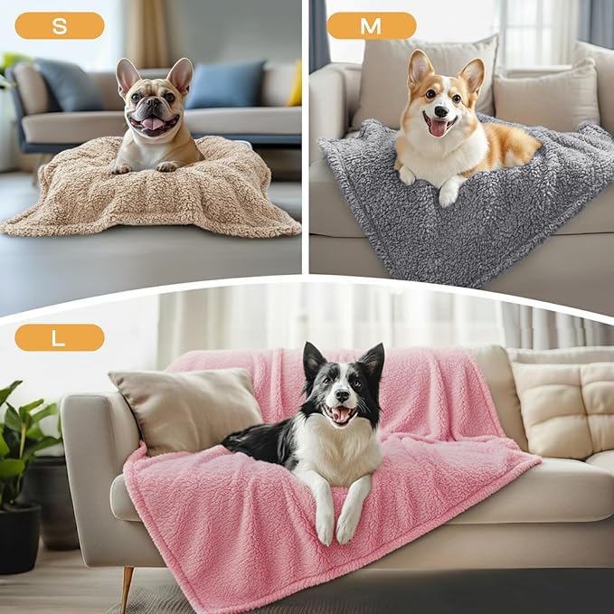 1 Pack 3 Calming Blankets Fluffy Premium Fleece Pet Blanket Soft Sherpa Throw for Dog Puppy Cat Beige/Pink/Grey Small (23" x16")