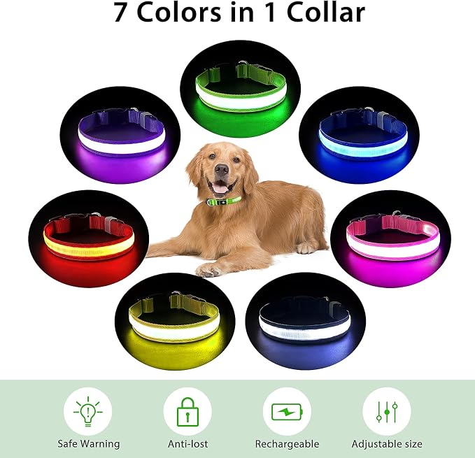 PcEoTllar Light up Dog Collar Lights for Night Walking - LED Dog Collar Light Rechargeable Color Changing, Glow in the Dark Dog Collars Waterproof Glowing Dog Collars for Large Small Medium Dogs