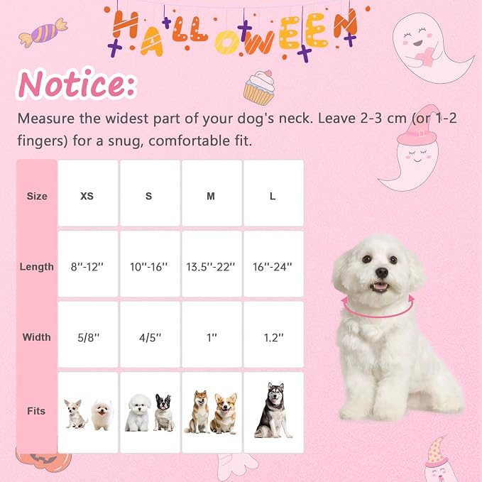 Halloween Dog Collar, Fall Dog Collars for Extra Small Dogs, Cute Pink Puppy Collar with Adorable Ghost & Pumpkin Design, Soft Cotton Extra Small Dog Collars Girl Boy Dog Collar-XS