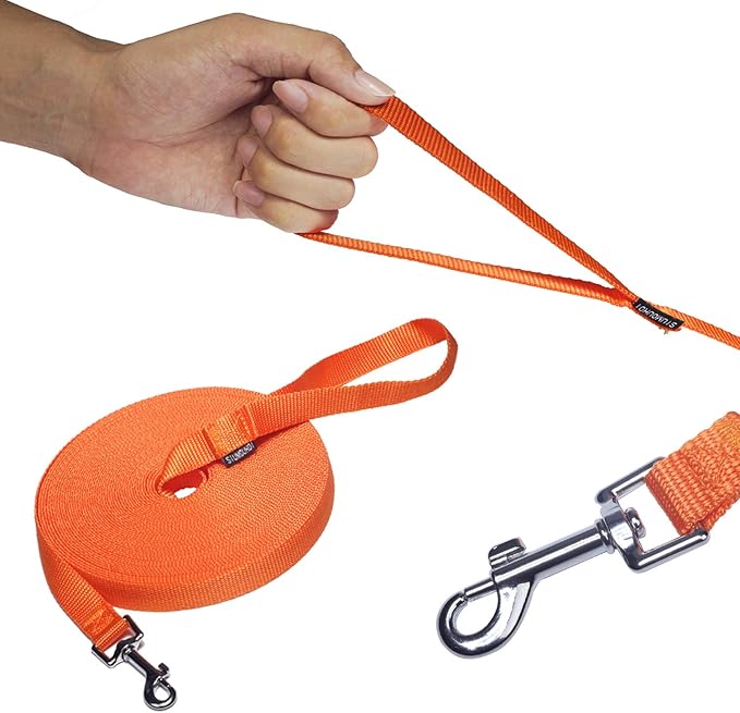 Dog/Puppy Obedience Recall Training Agility Lead - 15ft 20ft 30ft 50ft Training Leash - Great for Play, Camping, or Backyard - Orange 15ft (15Feet, Orange)