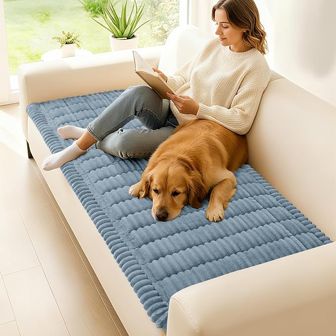 hyha Couch Cover for Dogs Washable, Non Slip Thick Flannel Sofa Protector, Pet Friendly Plush Furniture Cover for Sectional Sofa & Loveseat (Haze Blue, 43" x 82.7")