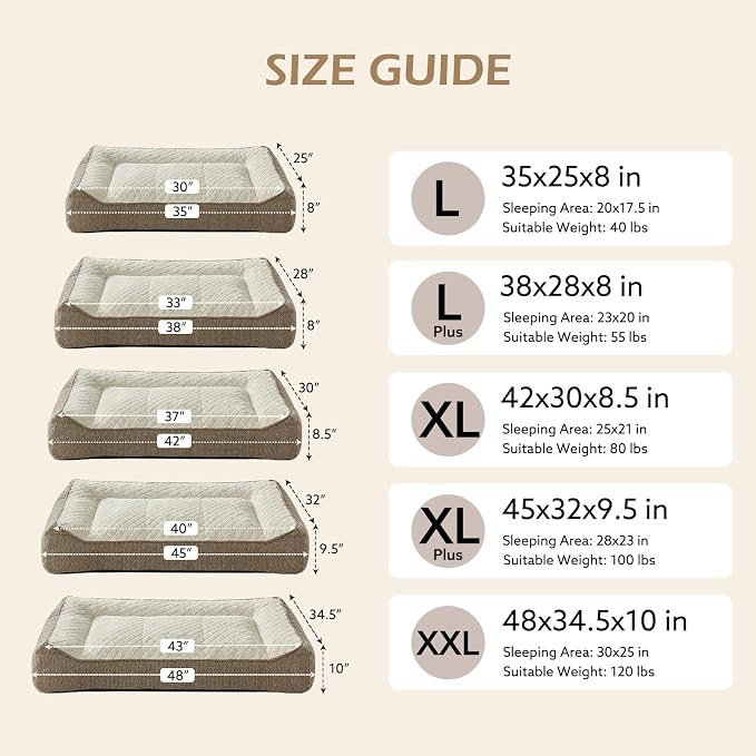 JOEJOY Orthopedic Dog Bed Medium Sized Dogs, Extra Thick Supportive Big Dog Couch Bed with Sides, Ultra Soft Pet Bed Sofa, Beige, 35''x25''