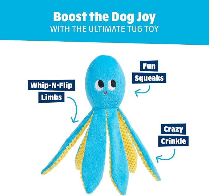 Barkbox Odd Odd Otto Plush Dog Toy | Octopus Toy with Whip-N-Flip Legs, Hidden Squeaker Ball & Crinkle | Fun Thrash Toy for Dogs