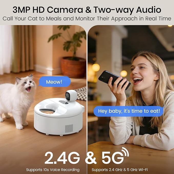 Automatic Wet Food Cat Feeder with 3MP Camera, App Control, Dual Semiconductor Cooling, Heating Feeding Area, 5 Stainless Steel Trays Pet Food Dispenser