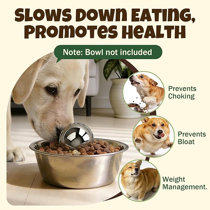 Dog Slow Feeder Ball, Dog Slow Feeders, Stainless Steel, Pet Slow Feeding Promotes Good Eating Habits, Small, Silver Tone
