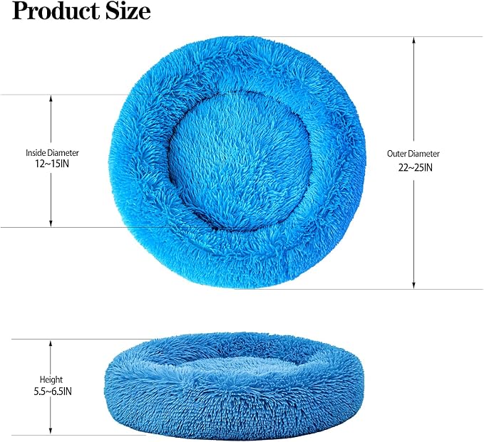 Calming Dog Bed for Small Dogs Cats, Kitty Puppy 23'' Round Anti-Anxiety Warm Fluffy Plush Faux Fur Bed, Soft Anti-Slip Donut Washable Small Pet Bed, Cozy Cat Puppy Bed, Fits up to 30 lbs Pets