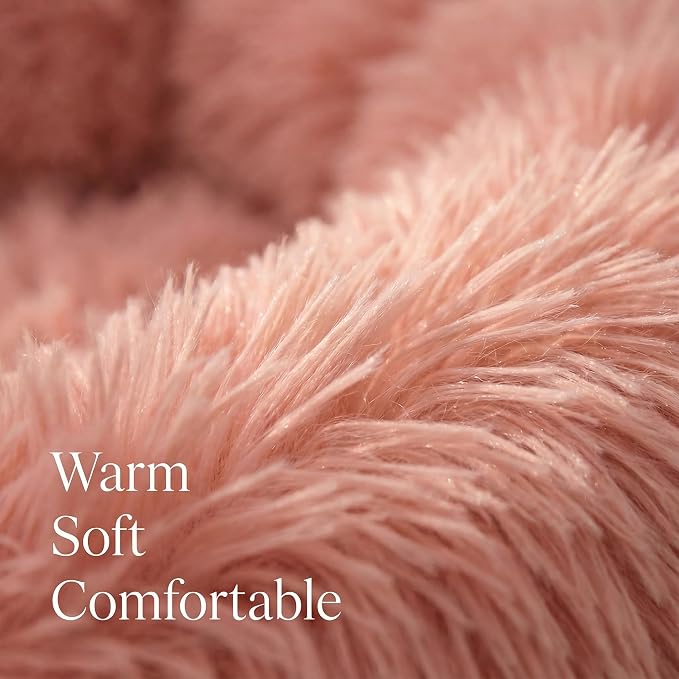 Tiny Dog Bed 15 Inch for Extra Small Dogs,Washable Puppy Bed,Soft Faux Fur Calming Donut Bed for Chihuahua Yorkie Maltese Pomeranian,Pink