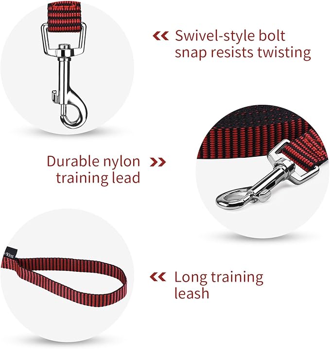 Hi Kiss Dog/Puppy Obedience Recall Training Agility Lead - 15ft 20ft 30ft 50ft 100ft Training Leash - Great for Training, Play, Camping, or Backyard(15ft,Black_red)