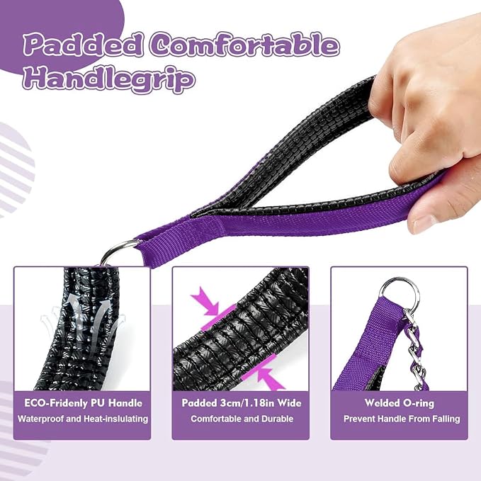 Heavy Duty Metal Dog Chain Leash with Comfortable PU Leather Padded Handle, Chew Proof for Medium Large Pooch Walking Training (6FT 3.0mm Purple)