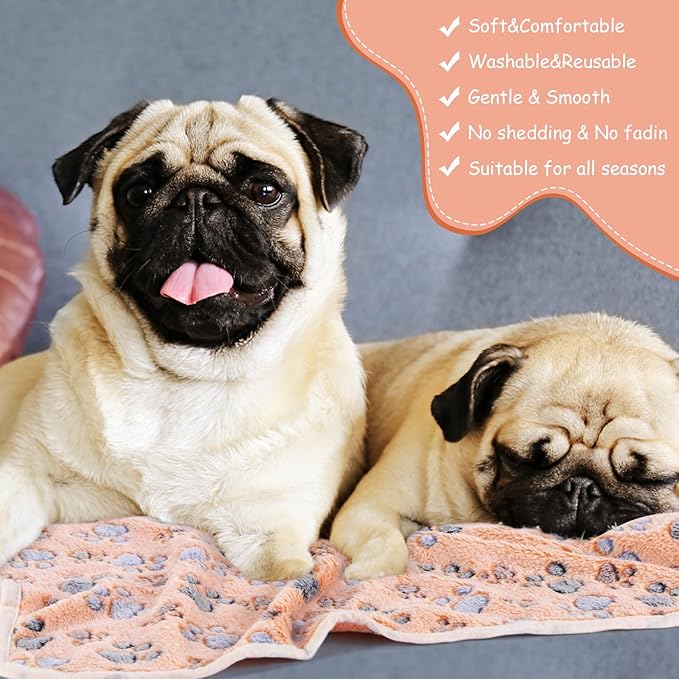 Chumia 40 Pcs Dog Blankets Soft Fluffy Fleece Washable Puppy Sleep Blankets Small Mat for Pets Throw Warm Bed Mat for Dog Puppy Cat (Brown,Paw)