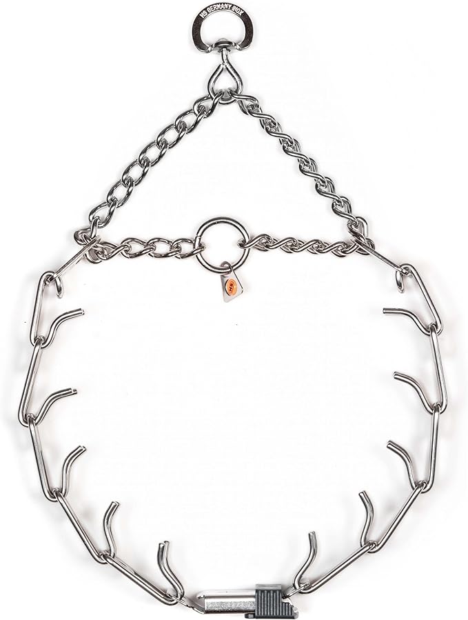 Herm Sprenger Dog Training Prong Collar with Quick Release Cliclock Buckle & Swivel Ring | Adjustable Length German Made Stainless Steel Collar for Small to Medium Dogs Up to 15" Neck (2.25mm Prongs)