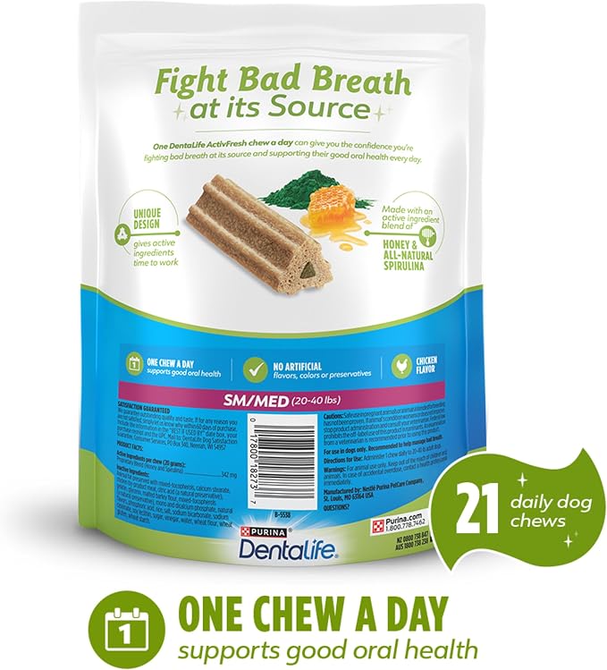 DentaLife ActivFresh Dog Chews for Small and Medium Dogs 20-40 lbs., Dental Chews to Freshen Breath, Chicken Flavor, 15.5 oz., 21 Chews - 21 ct. Pouch
