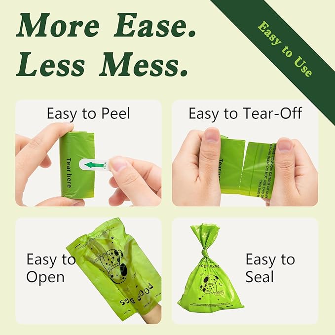 Dog Poop Bags with Dispenser, 120 Count Extra Thick Leak-Proof Waste Bags, Plant-Based Material, 13x9 Inch for Bags for Dogs Walking and Cat Litter