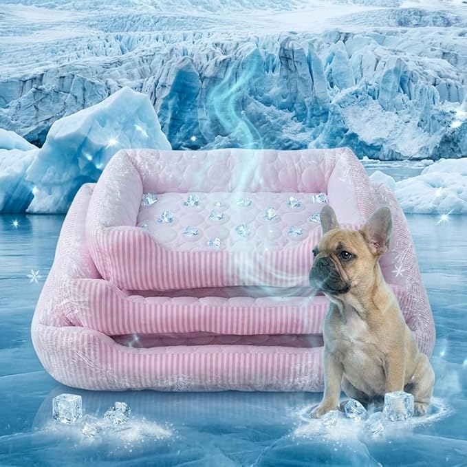 Cooling Dog Bed for Large Medium Small Dogs, Breathable Dog Cooling Mat with Self Cooling Ice Silk Fabric, Washable Summer Pet Bed for Indoor Outdoor,Pink Large