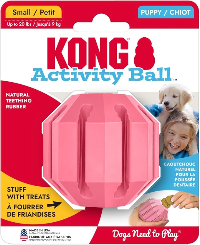 KONG Puppy Activity Ball - Soft & Durable Natural Puppy Rubber Dog Toy - Chew Toy for Teething Puppies - Eases Aching Teeth & Gums - for Small Puppies - Pink