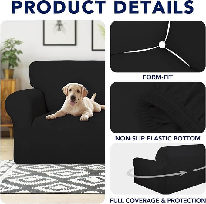 PureFit 100% Dual Waterproof Couch Cover Slipcovers for Couches and Sofas - Stretch Non Slip Fleece Sofa Covers Washable, Leakproof Furniture Protector for Kids, Pets, Dog (Oversized Sofa, Black)