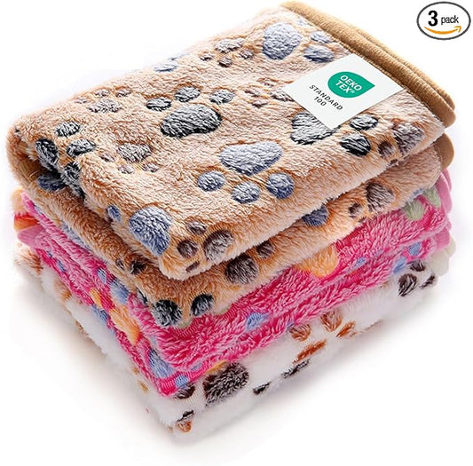Luciphia 1 Pack 3 Blankets Super Soft Fluffy Premium Fleece Pet Blanket Flannel Throw for Dog Puppy Cat Paw Brown/Pink/White Large(41x31 inch)
