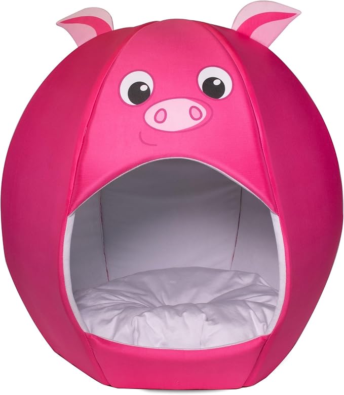 Maccabi Art Pig Theme Dog Bed - Cute Igloo Style Pet Bet - Fits Small Dogs, Puppies, Cats - Pillow Insert with Plush Lined Interrior, Non-Slip Igloo Design - 16 x 16 x 18