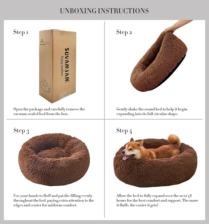 Comfort Donut Dog Bed for Small Dogs, Cat Bed & Pet Bed for Indoor Use, Medium Size with Soft Plush, Round Dog Beds for Large Dogs and Cats (Coffee, 20''Lx20''Wx8''Th)