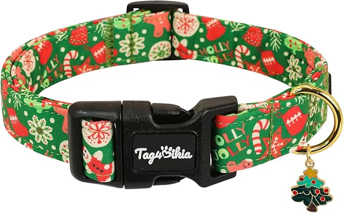 Christmas Dog Collar for Small Dogs, Adjustable Green Small Dog Collars with Gingerbread Man Pattern, Cute Dog Christmas Collar for Dogs, Winter Holiday Dog Collar for Girl Boy Dog-S