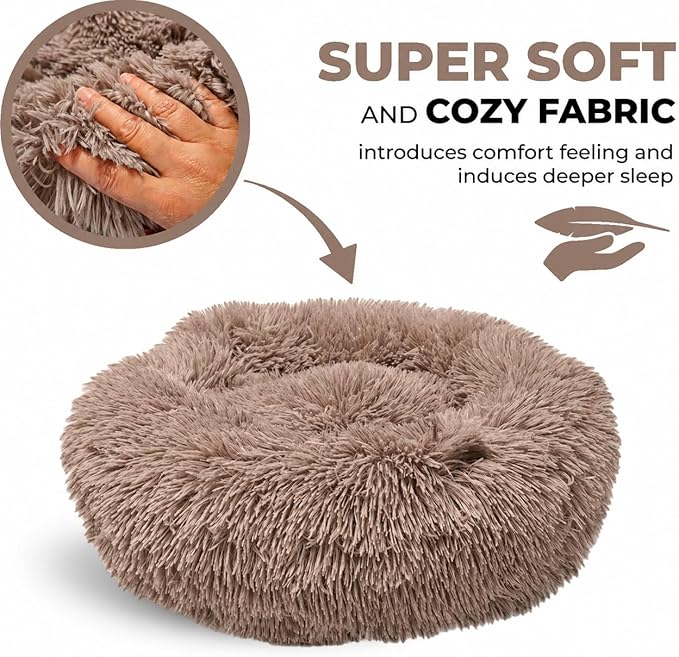 Whiskers & Friends Small Dog Bed Washable, Fluffy Orthopedic Dog Bed Small, Puppy Calming Beds, Large Cat Beds for Indoor Cats - Perfect for Pets Under 25 Pounds - Camel