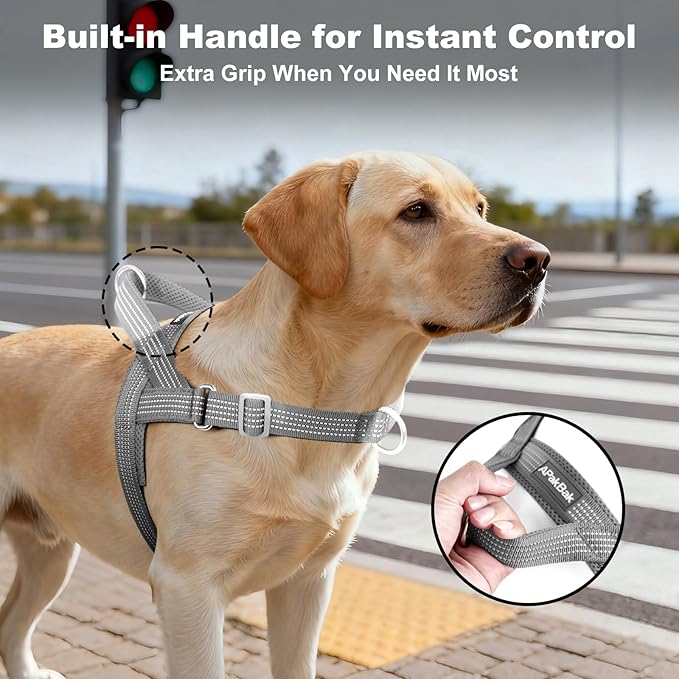 No Pull Dog Harness with Handle, Adjustable Soft Mesh Padded Reflective Walking Harness with Front Clip for Small Medium Large Dogs – Quick Fit No Escape for Training and Hiking (Gray, XS)