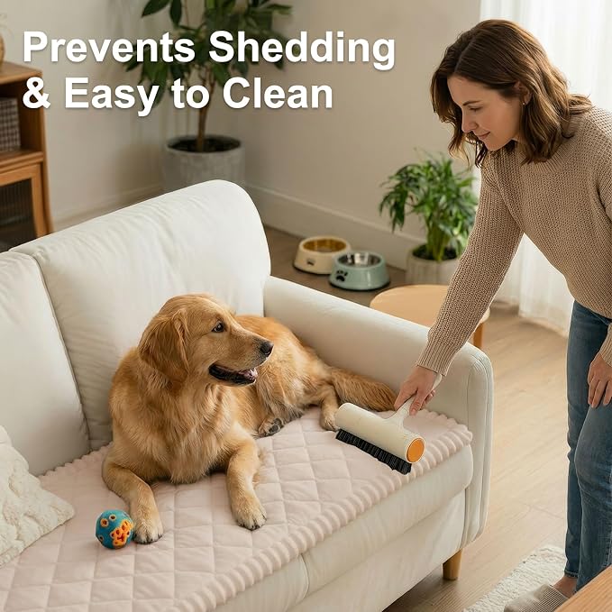 Smiry Couch Cover for Dogs, Non Slip Washable Pet Sofa Protector for Large Dogs, Cats, Fuzzy Plush Sofa Covers for 2 Cushion Couch, Against Fur, Dirt & Scratch Resistant, Apricot, 27.6"×59"