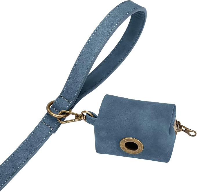 Didog Stylish PU Leather Dog Leash for Small Dogs, Easy to Clean 5ft Small Dog Leash with Metal Tangle-Free Clip, Fashionable and Elegant for Walking, Running and Training,Blue, S