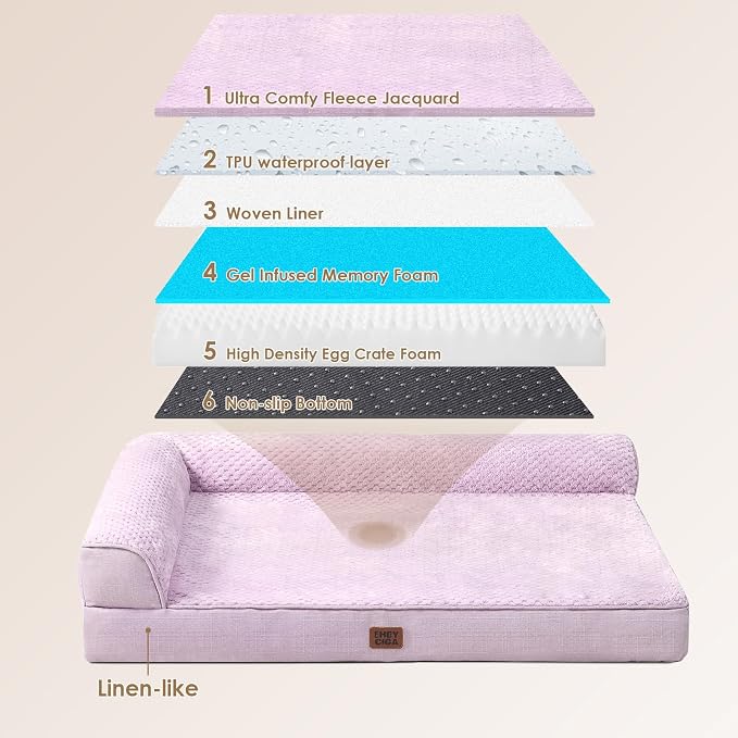 EHEYCIGA Extra Large Dog Bed Othorpedic, Memory Foam XL Dog Bed with Washable Removable Cover, Waterproof Pet Sofa Couch XLarge Size Dogs with Nonskid Bottom, 44x32x6.5, Lilac