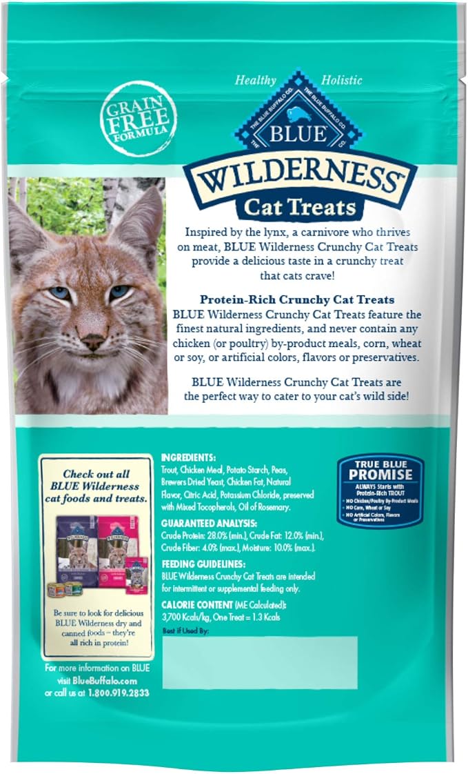 Blue Buffalo Wilderness High Protein Crunchy Cat Treats, Made with Natural Ingredients, Tasty Trout, 2-oz Bag (Pack of 12)