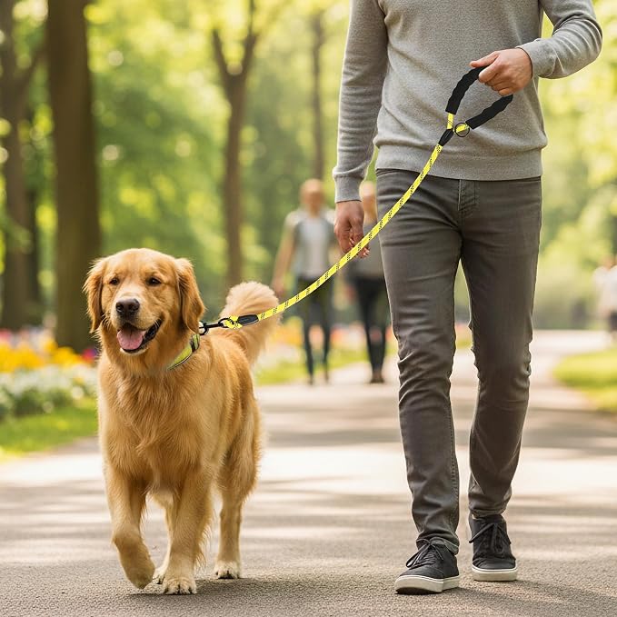 Heavy Duty Dog Leash - 4.9 FT for Large and Small Dogs - Strong Nylon, Comfortable Handle, Reflective Stitching - Ideal for Walking, Training, and Outdoor Activities, Yellow