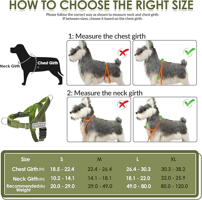 SlowTon No Pull Dog Harness - Heavy Duty Dog Harness and Leash Set for Medium Large Dogs, Reflective Tactical Harness with Soft Padded and Front Clip for Easy Walk and Training (Green, L)