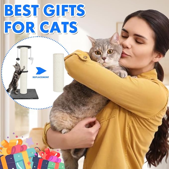 PowerKing Thick Natural Sisal Replacement Scratching Post,15.7" Length, 4.5" Thick, 2Pcs M8 Cat Scratch Post Refill Poles, Ideal for Refurbishment, Includes Screws, White