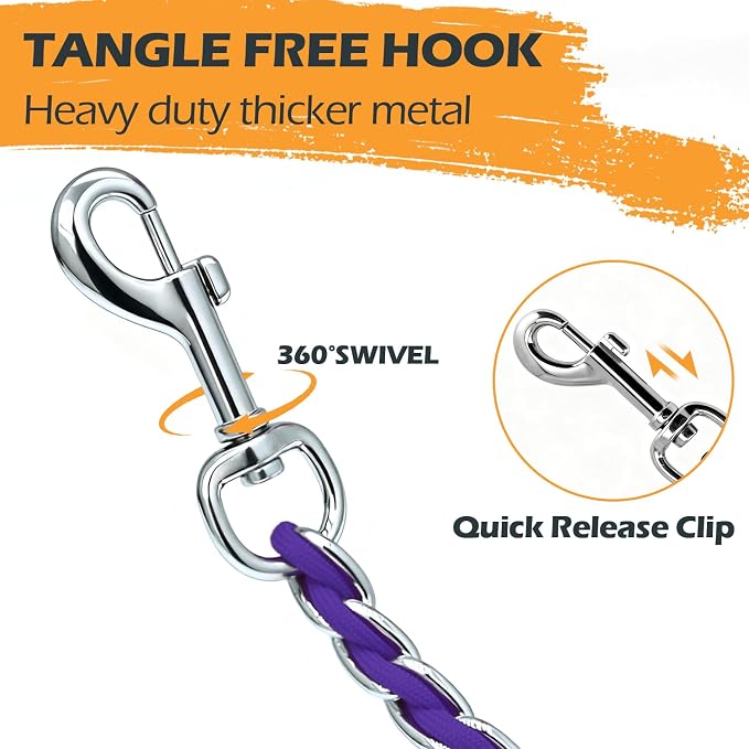 Chain Dog Leash Chew Proof Metal Leash for Medium Large Dogs, Chain Link Dog Anti Chew 5.2FT / 4FT Strong Anti Bite Comfortable Soft Padded Handle (Purple, 5.2FT(80-150lb))
