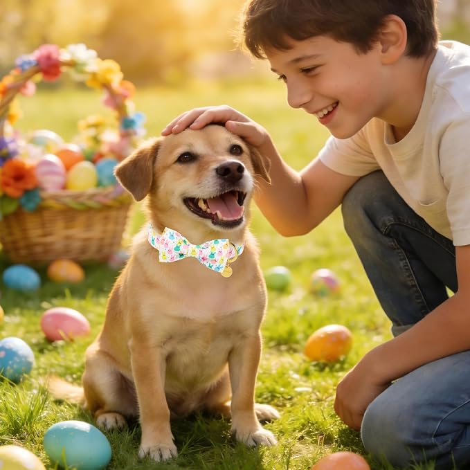 Easter Dog Collar with Bow Tie, Cotton Bunny Bowtie for Large Girl Boy Dog, Cute Rabbit Pet Collar with Metal Buckle, Gift, XS