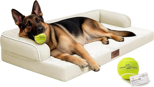 Comfort Expression Extra Large Dog Bed - XXL Orthopedic Washable Bed for Big Dogs - Waterproof Bolster Pet Couch with Removable Non-Slip Cover, 48 x 33
