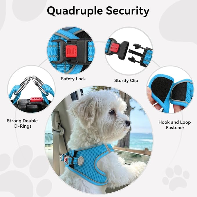 Joytale Small Dog Harness, Breathable Mesh Step-in Vest, Reflective Soft Padded Harnesses for Small and Medium Dogs, Sky Blue, L