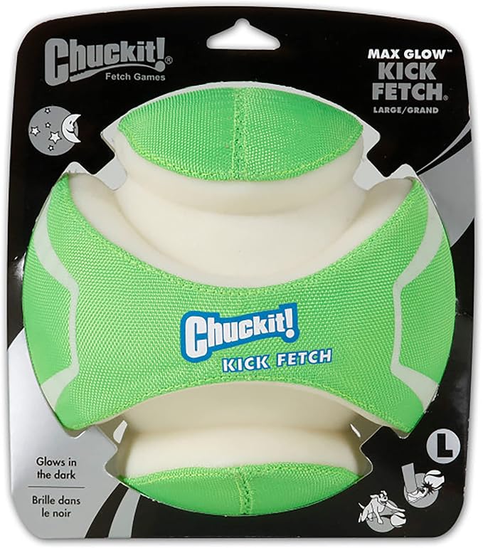 Chuckit! Kick Fetch Max Glow Ball, Large (8 Inch) Glow in the Dark Dog Toy (Pack of 4)