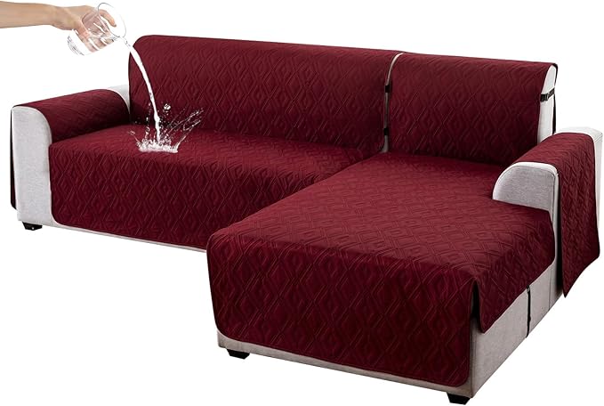 Genina Sectional Couch Covers for Dogs L Shaped Sofa Covers Chaise Lounge Cover Reversible Sofa Cover Sectional Furniture Protector for Pets, Kids (Wine Red, X-Large)