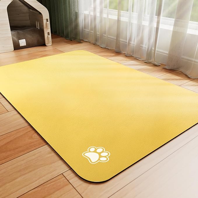 HotLive Dog Food Mat - Absorbent Cat Mat for Food and Water, No Stains Pet Feeding Bowl Mat, Easy to Clean Pet Placemats, Quick Dry Dog Water Dispenser Mat for Messy Drinkers | Paw Yellow 18"x 28"