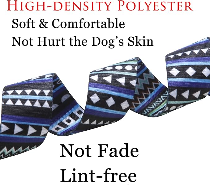 Mihqy Dog Collar with Bohemia Floral Tribal Geometric Patterns - Soft Ethnic Style Collar Adjustable for Small Medium Large Dogs（Bohemian Blue,L）