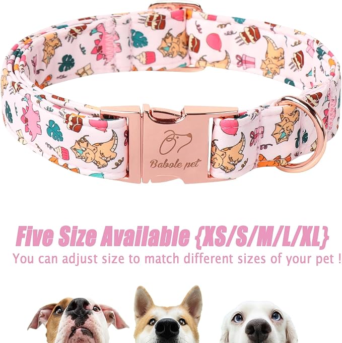 Cute Dinosaur Dog Collar - Adjustable Cartoon Girl Dog Collars for Giant Large Dogs, Heavy Duty Metal Buckle Pet Collar, Pink Dino, XL