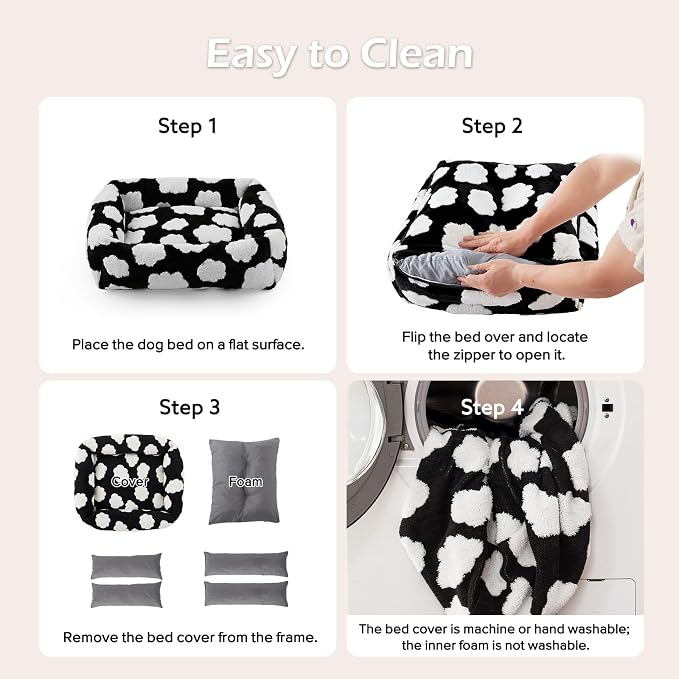 JOEJOY Small Dog Bed for Small Dogs, Rectangle Washable Orthopedic Dog Bed with Removable Zipper Cover, Cute Soft Calming Puppy Pet Bed with Jacquard Shaggy Plush & Non Skid Bottom