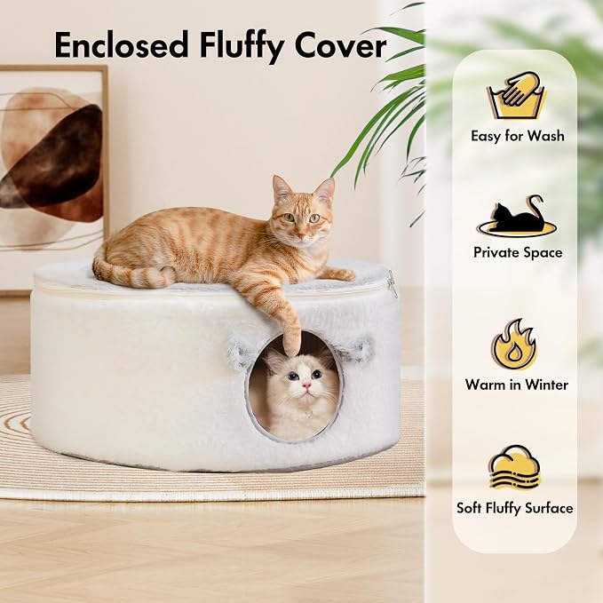 Zoratoo Cat Bed for Indoor Cats, Fluffy Large Enclosed Cat House Cave Pet Bed Hammock with Removable Washable Cover for Sleeping Cats, Kittens, Small Dog, Oval Hideaway