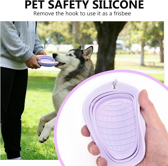 3 Pack Collapsible Dog Bowls,Pet Bowls with Pet Poop Bag Dispenser Set,Portable Silicone Travel Dog Bowls for Walking,Hiking,Camping,Outdoor Travel(Pink&Purple)