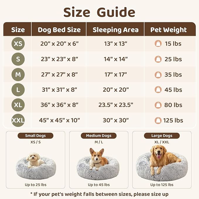 JOLLYVOGUE Dog Bed, Calming Anti-Anxiety Large Dog Bed, Fluffy Donut Cushion for Medium and Large Pets (27"/30"/36")