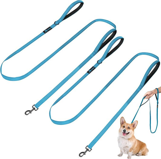 2 Pack Dog Leash for Small to Medium Dogs 6 ft with 3 Reflective Stitching and 2 Traffic Padded Handles Dog Lead/Rope, Pet Leash for Running Walking Training (6 ft x 0.6 in - Blue 2 Pack)