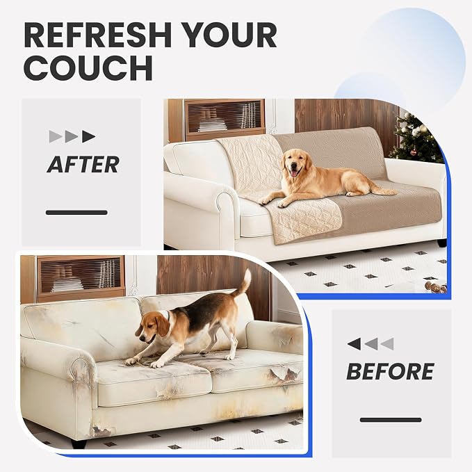 Waterproof Couch Covers for Pets, Waterproof Dog Bed Cover, Anti-Slip Soft Dog Blankets, Couch Cover for Dogs Washable, Pet Blanket for Puppy Large Dogs Cat (82x120 Inch, Khaki)